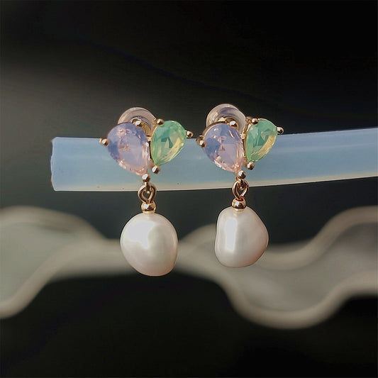 Natural Freshwater Baroque Pearl Earrings Daily Wear 14K GF CZ Leaf Ear Stud Dangle Earing