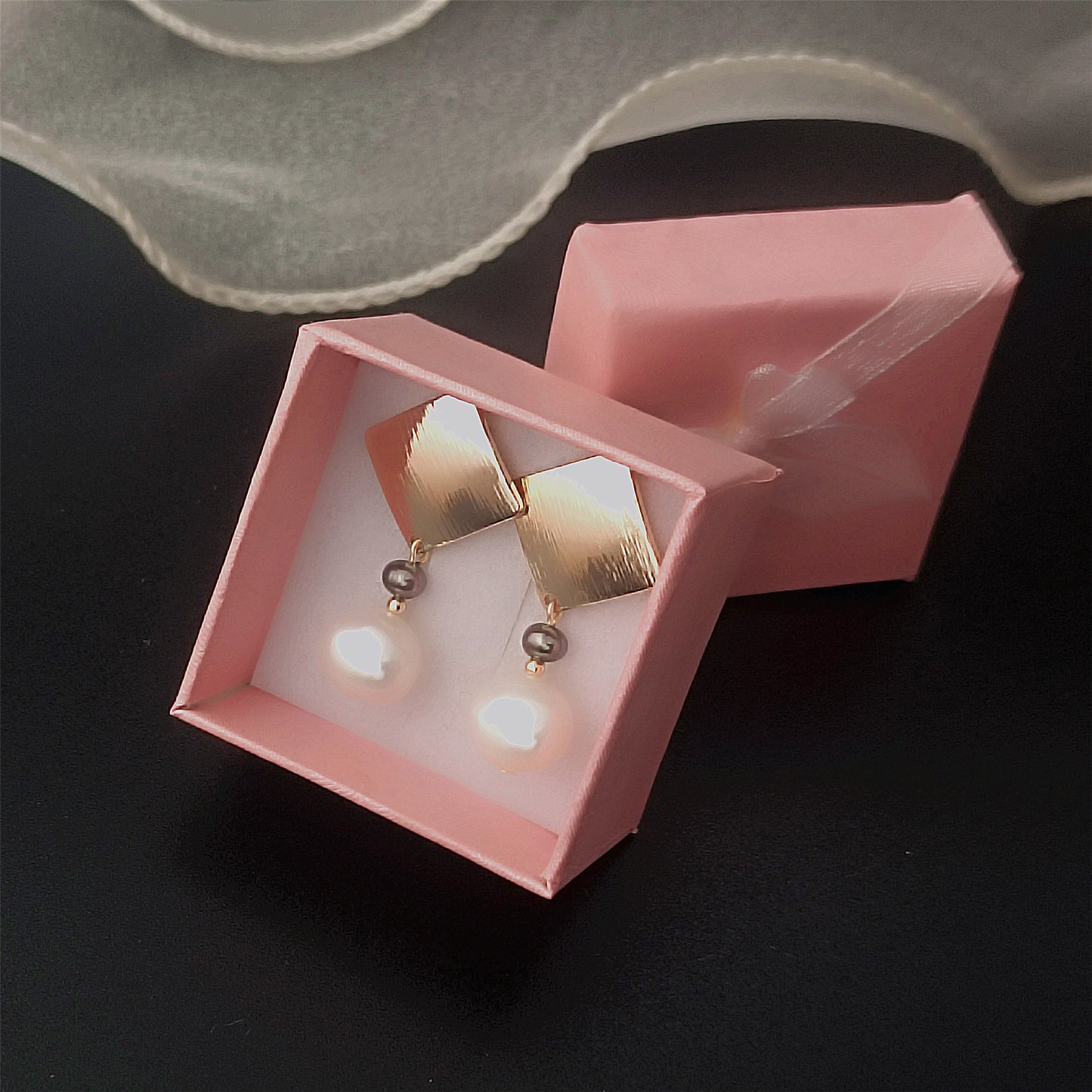 Natural Freshwater Baroque Pearl Earrings Daily Wear Frosted Square 14K GF Ear Stud Dangle Earing