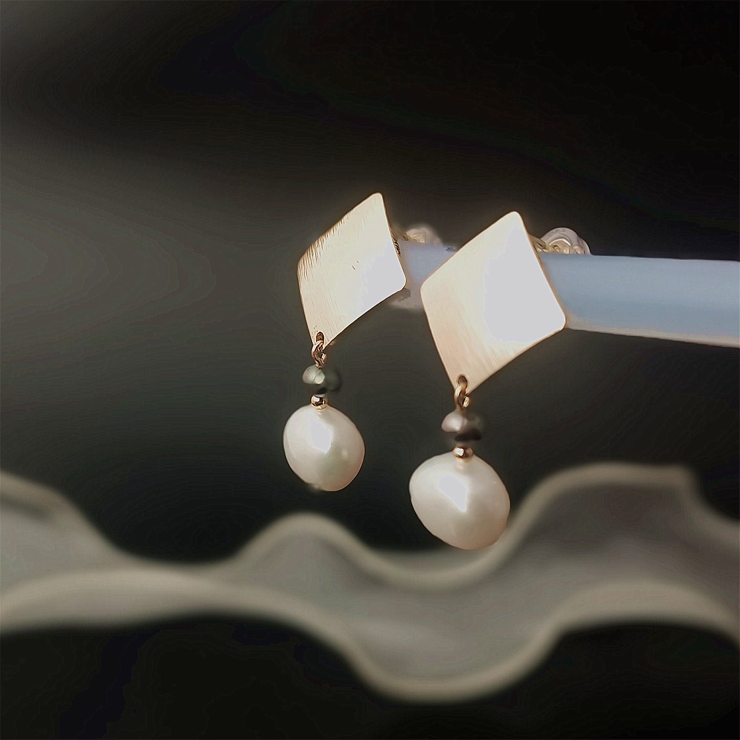 Natural Freshwater Baroque Pearl Earrings Daily Wear Frosted Square 14K GF Ear Stud Dangle Earing