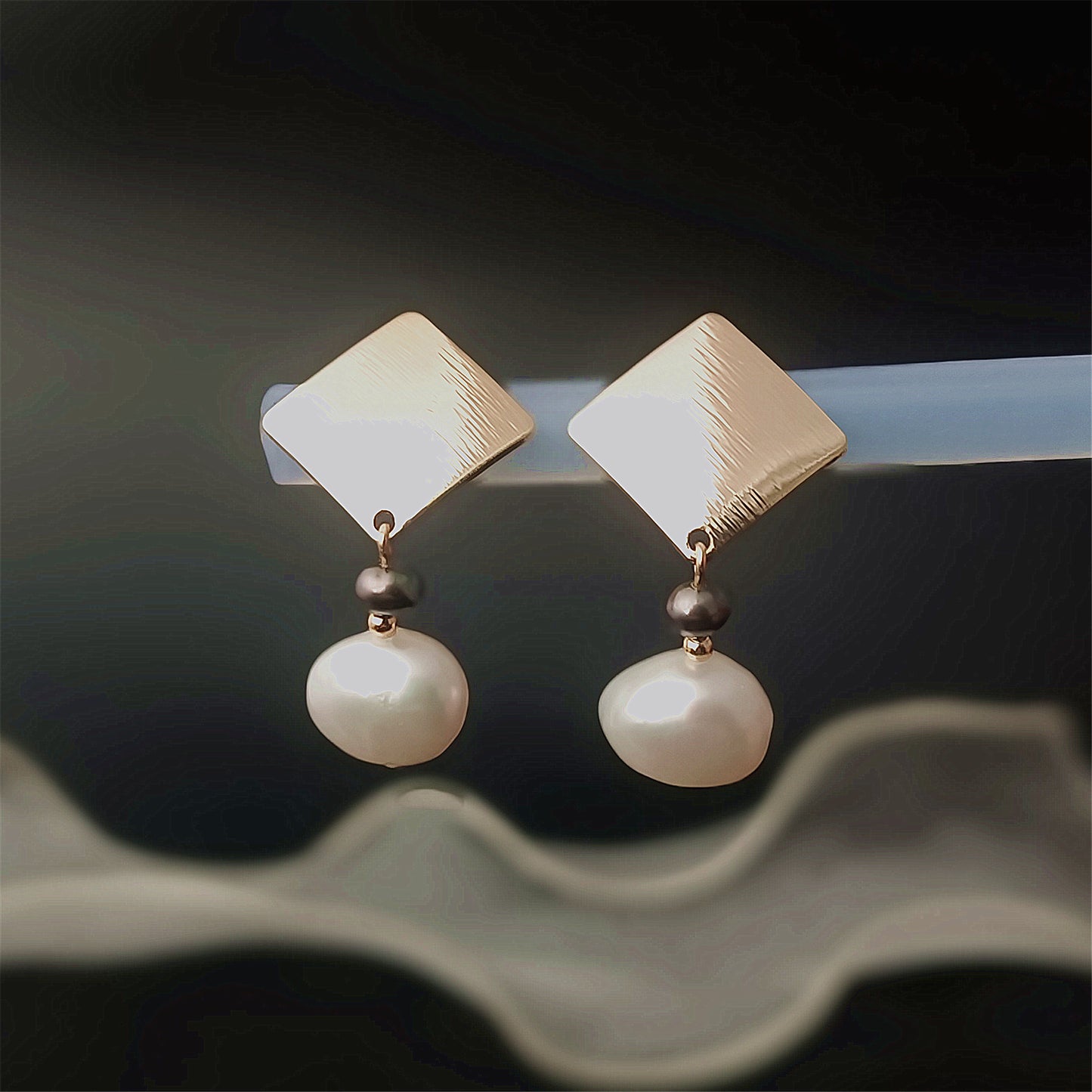 Natural Freshwater Baroque Pearl Earrings Daily Wear Frosted Square 14K GF Ear Stud Dangle Earing