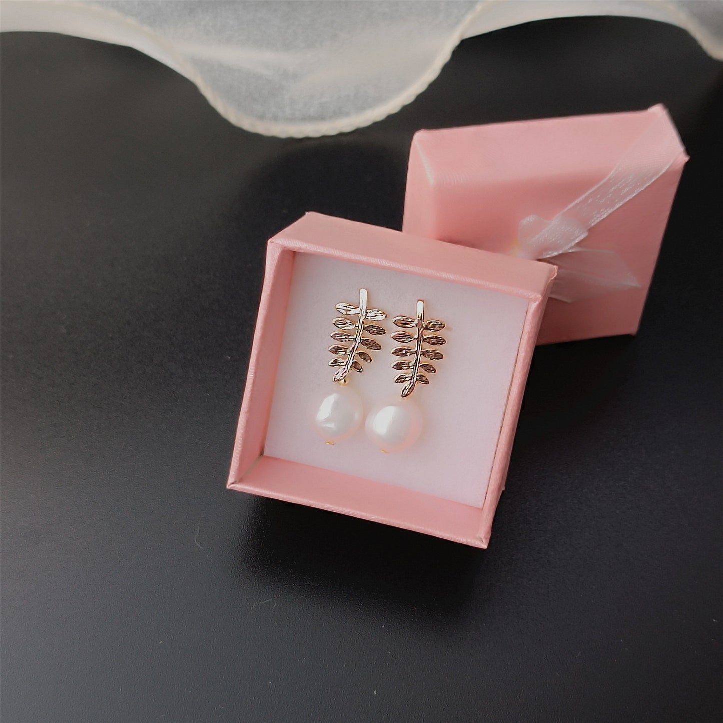 Natural Freshwater Baroque Pearl Leaf Stud Earrings Daily Wear 14K GF Ear Studs Dangle Earing