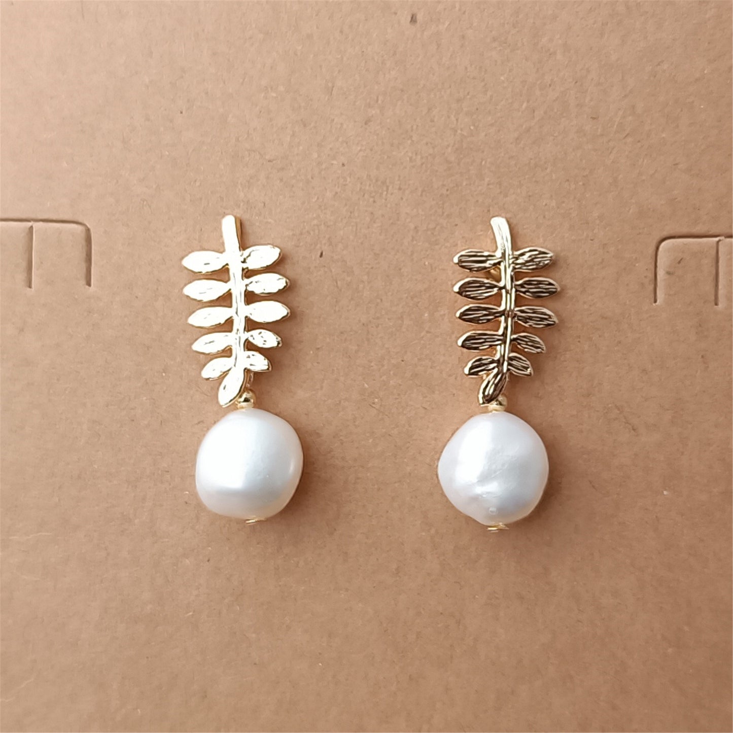 Natural Freshwater Baroque Pearl Leaf Stud Earrings Daily Wear 14K GF Ear Studs Dangle Earing