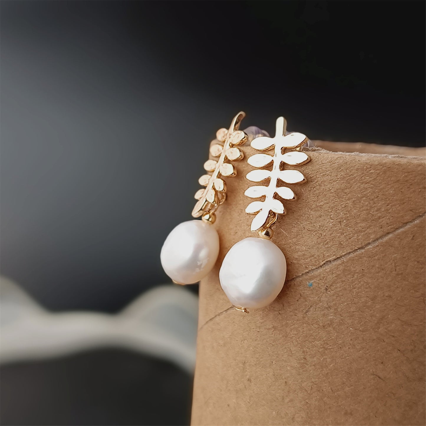 Natural Freshwater Baroque Pearl Leaf Stud Earrings Daily Wear 14K GF Ear Studs Dangle Earing