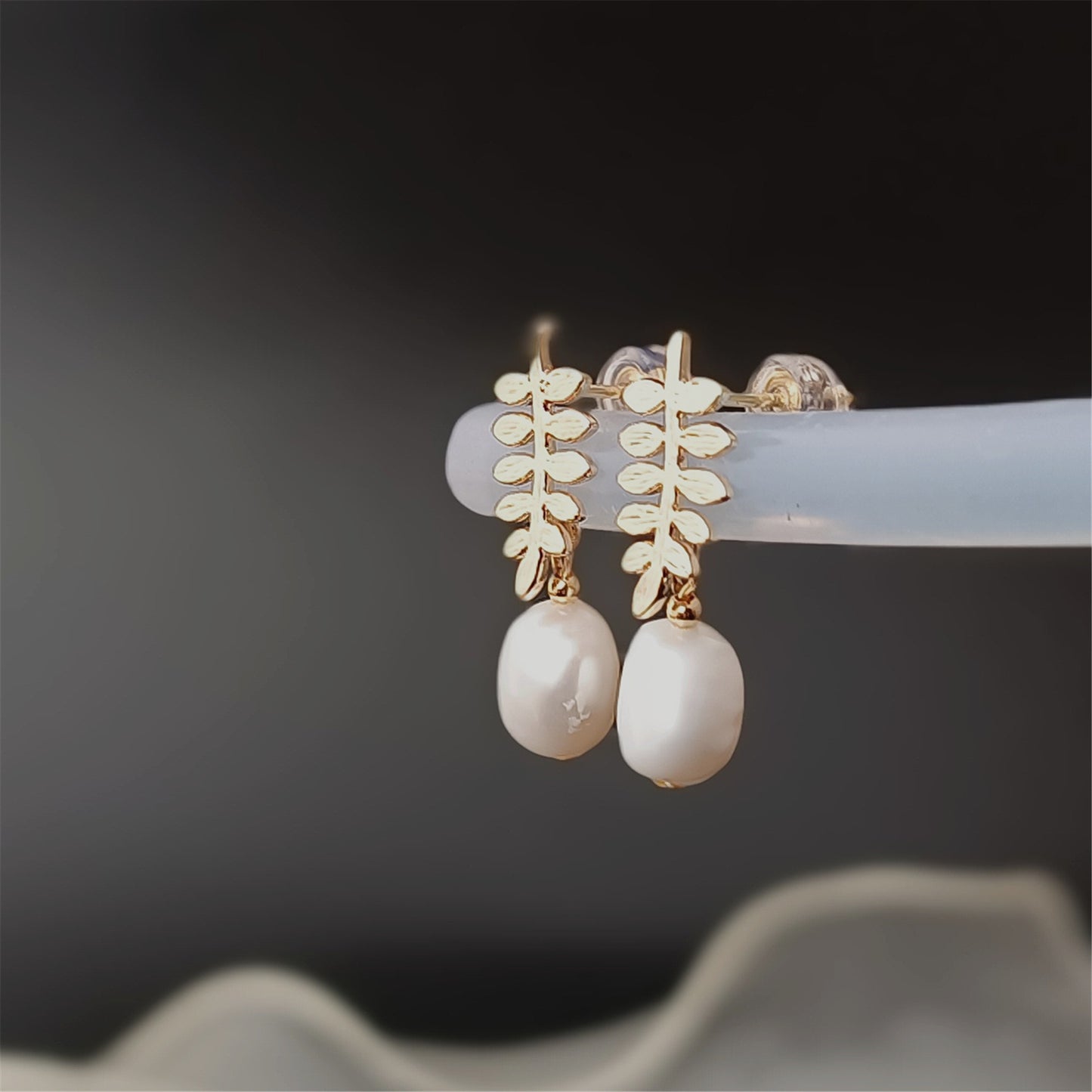 Natural Freshwater Baroque Pearl Leaf Stud Earrings Daily Wear 14K GF Ear Studs Dangle Earing