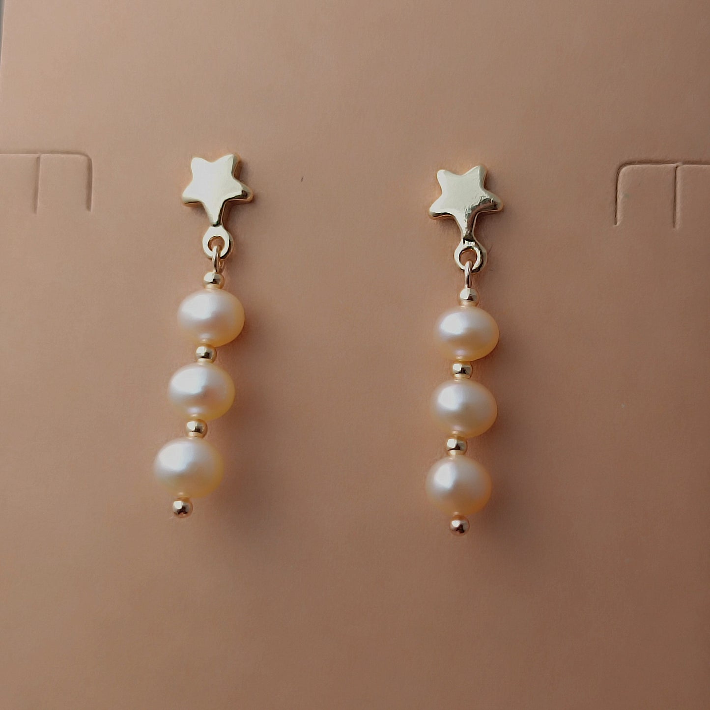 Boucles d'oreilles à trois perles roses d'eau douce naturelles, usage quotidien, étoile 14K GF, clou d'oreille pendant