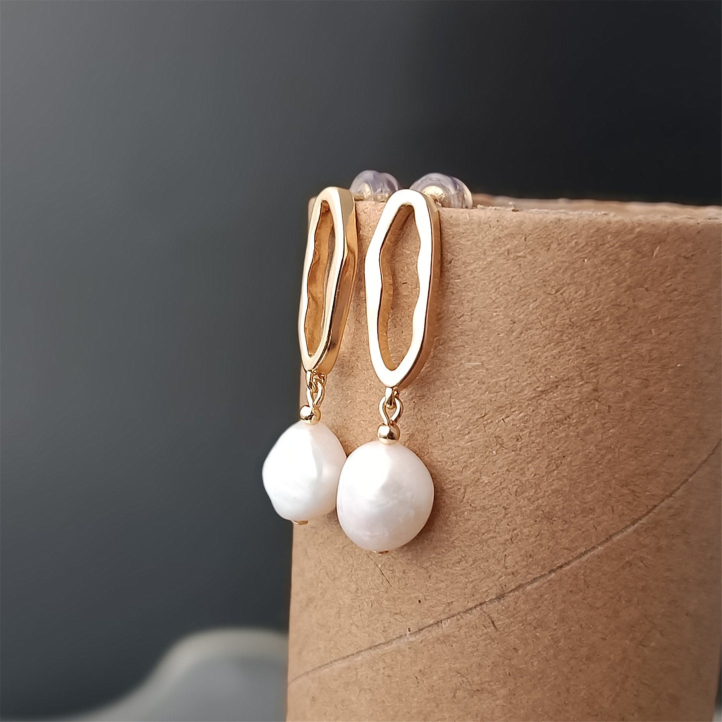 Boucles d'oreilles en perles baroques d'eau douce naturelles, usage quotidien, cercle ovale 14K GF, clou d'oreille pendant