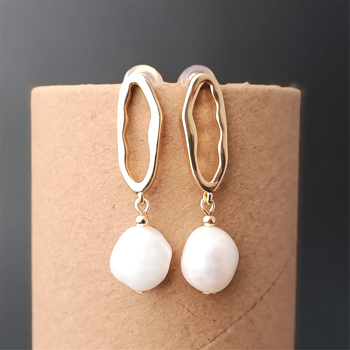 Boucles d'oreilles en perles baroques d'eau douce naturelles, usage quotidien, cercle ovale 14K GF, clou d'oreille pendant