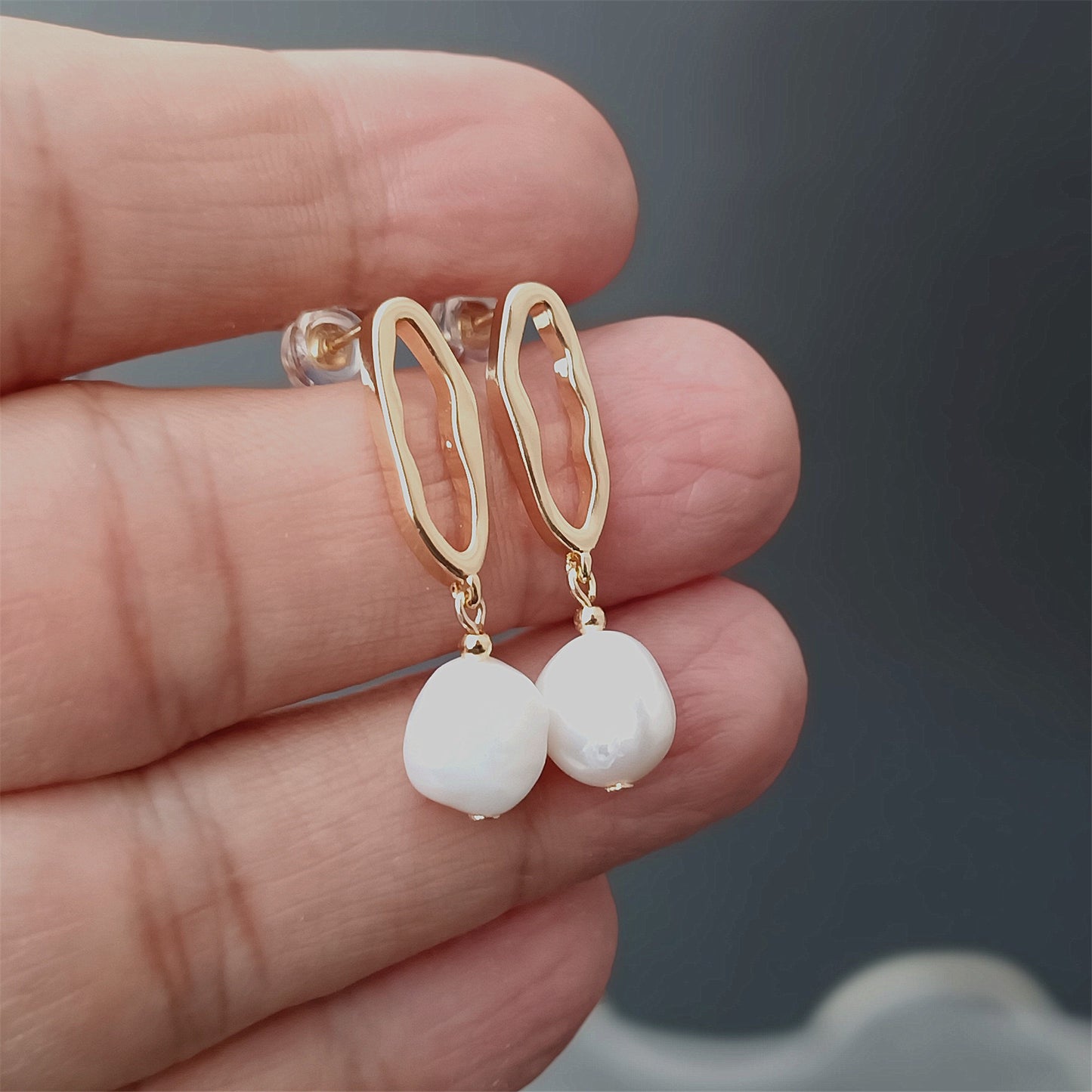 Boucles d'oreilles en perles baroques d'eau douce naturelles, usage quotidien, cercle ovale 14K GF, clou d'oreille pendant