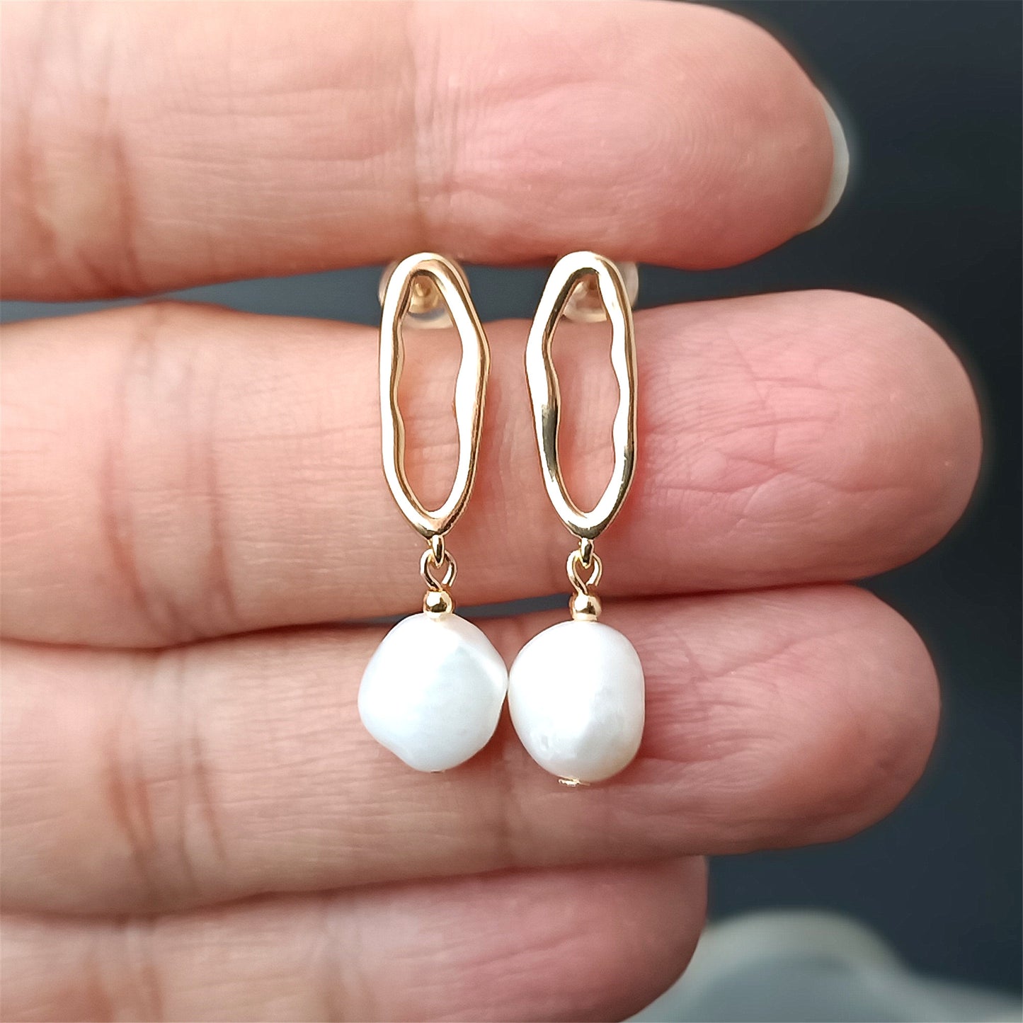 Boucles d'oreilles en perles baroques d'eau douce naturelles, usage quotidien, cercle ovale 14K GF, clou d'oreille pendant