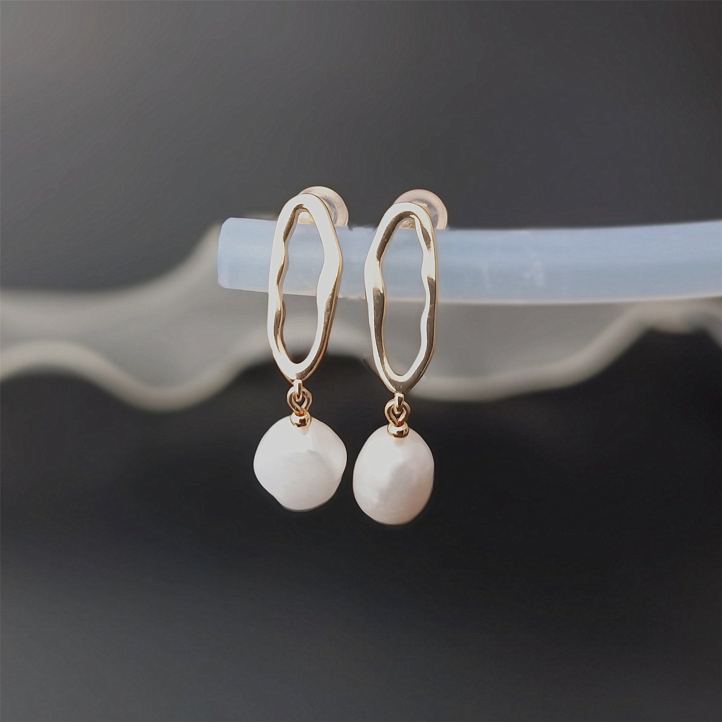 Boucles d'oreilles en perles baroques d'eau douce naturelles, usage quotidien, cercle ovale 14K GF, clou d'oreille pendant