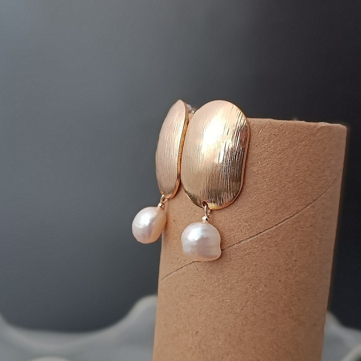 Natural Freshwater Baroque Pearl Earrings Daily Wear Frosted Oval 14K GF Ear Stud Dangle Earing