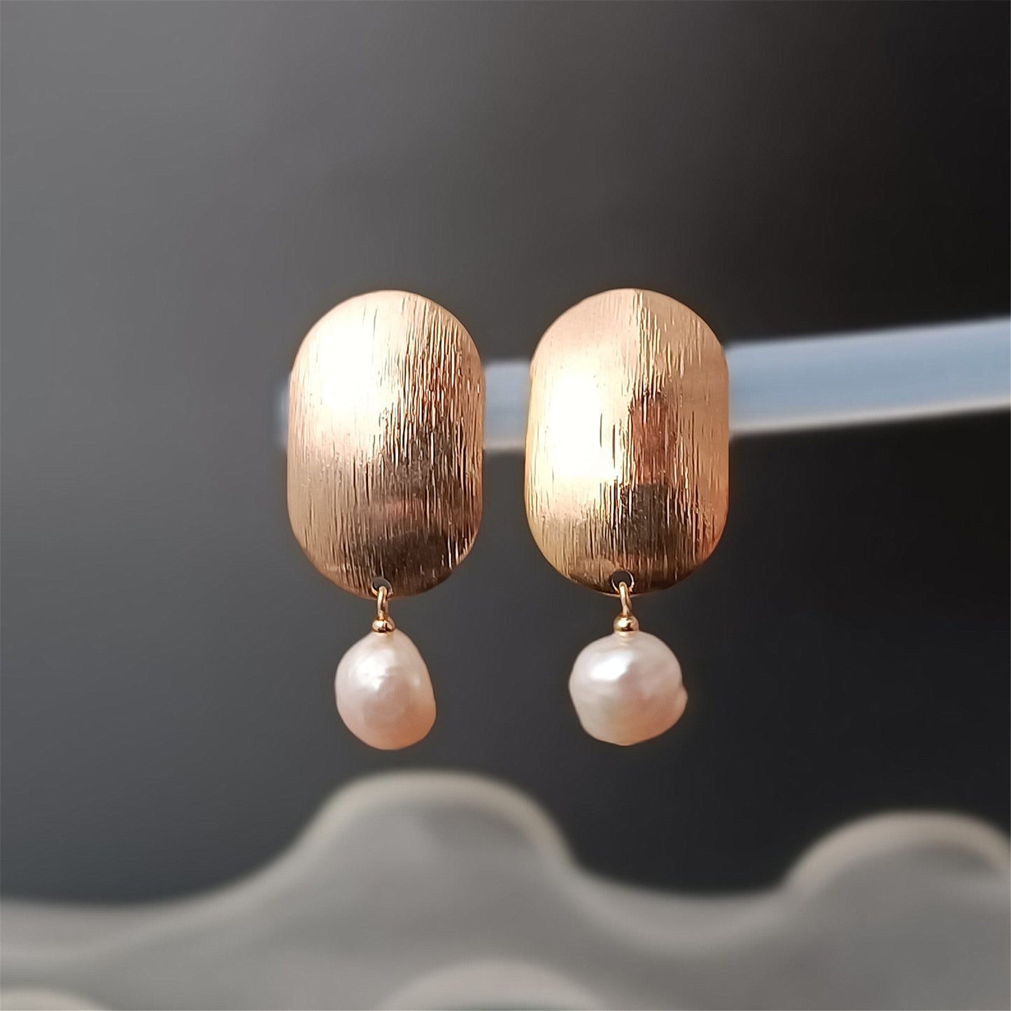 Natural Freshwater Baroque Pearl Earrings Daily Wear Frosted Oval 14K GF Ear Stud Dangle Earing