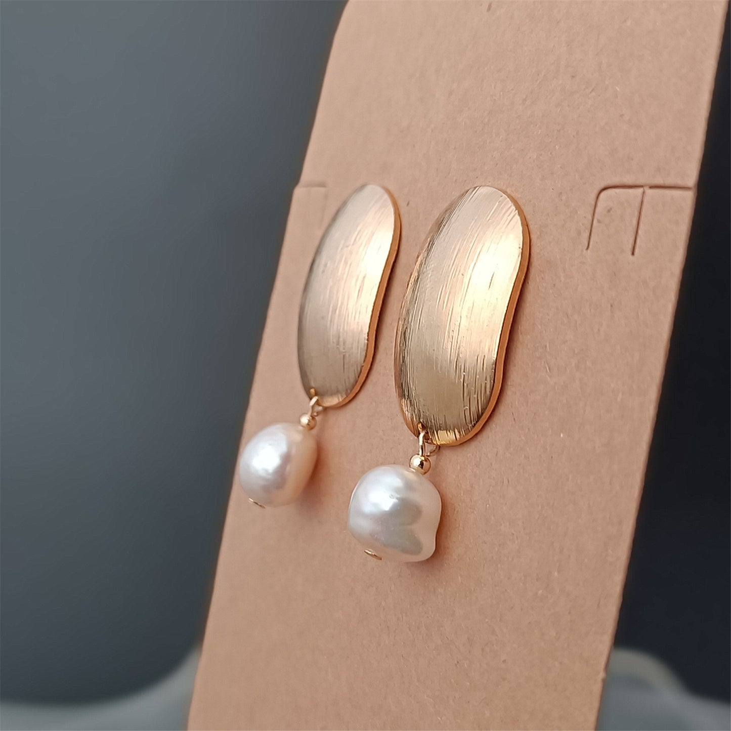 Natural Freshwater Baroque Pearl Earrings Daily Wear Frosted Oval 14K GF Ear Stud Dangle Earing