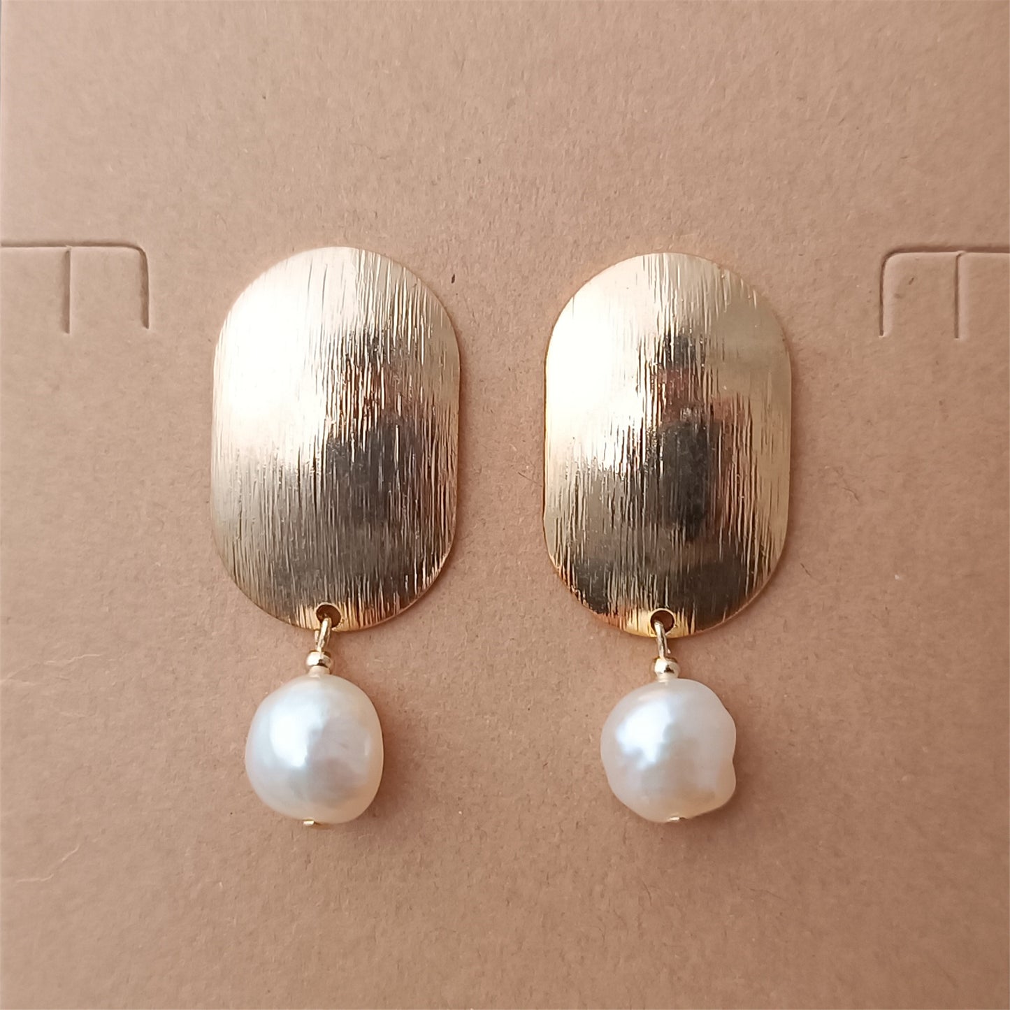 Natural Freshwater Baroque Pearl Earrings Daily Wear Frosted Oval 14K GF Ear Stud Dangle Earing