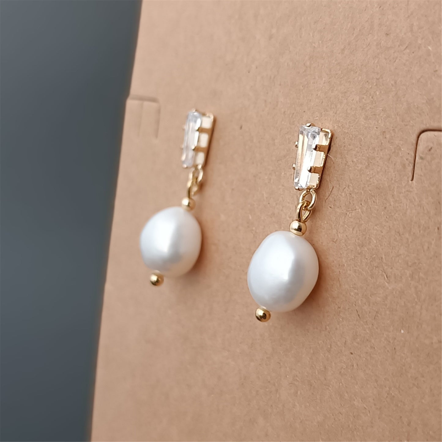 Boucles d'oreilles en perles baroques d'eau douce naturelles, usage quotidien, 14K GF trapèze CZ, clou d'oreille pendant