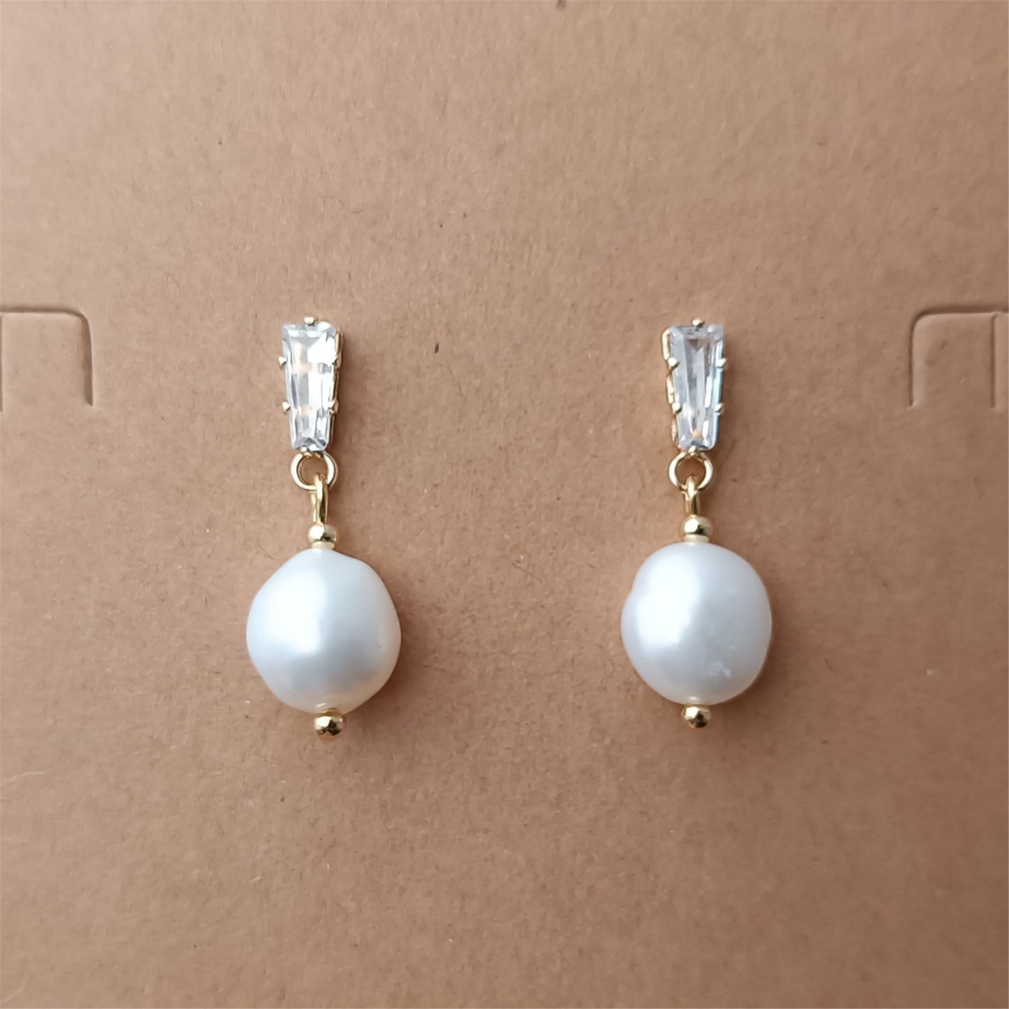 Boucles d'oreilles en perles baroques d'eau douce naturelles, usage quotidien, 14K GF trapèze CZ, clou d'oreille pendant