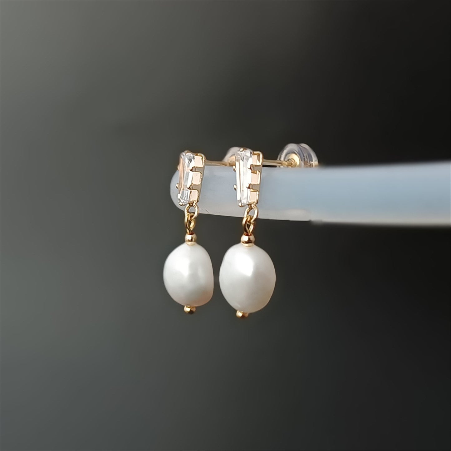 Boucles d'oreilles en perles baroques d'eau douce naturelles, usage quotidien, 14K GF trapèze CZ, clou d'oreille pendant