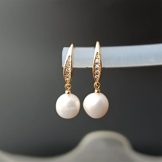 Natural Freshwater Baroque Pearl Hook Earrings Daily Wear 14K GF Olive CZ Ear Hooks Dangle Earing