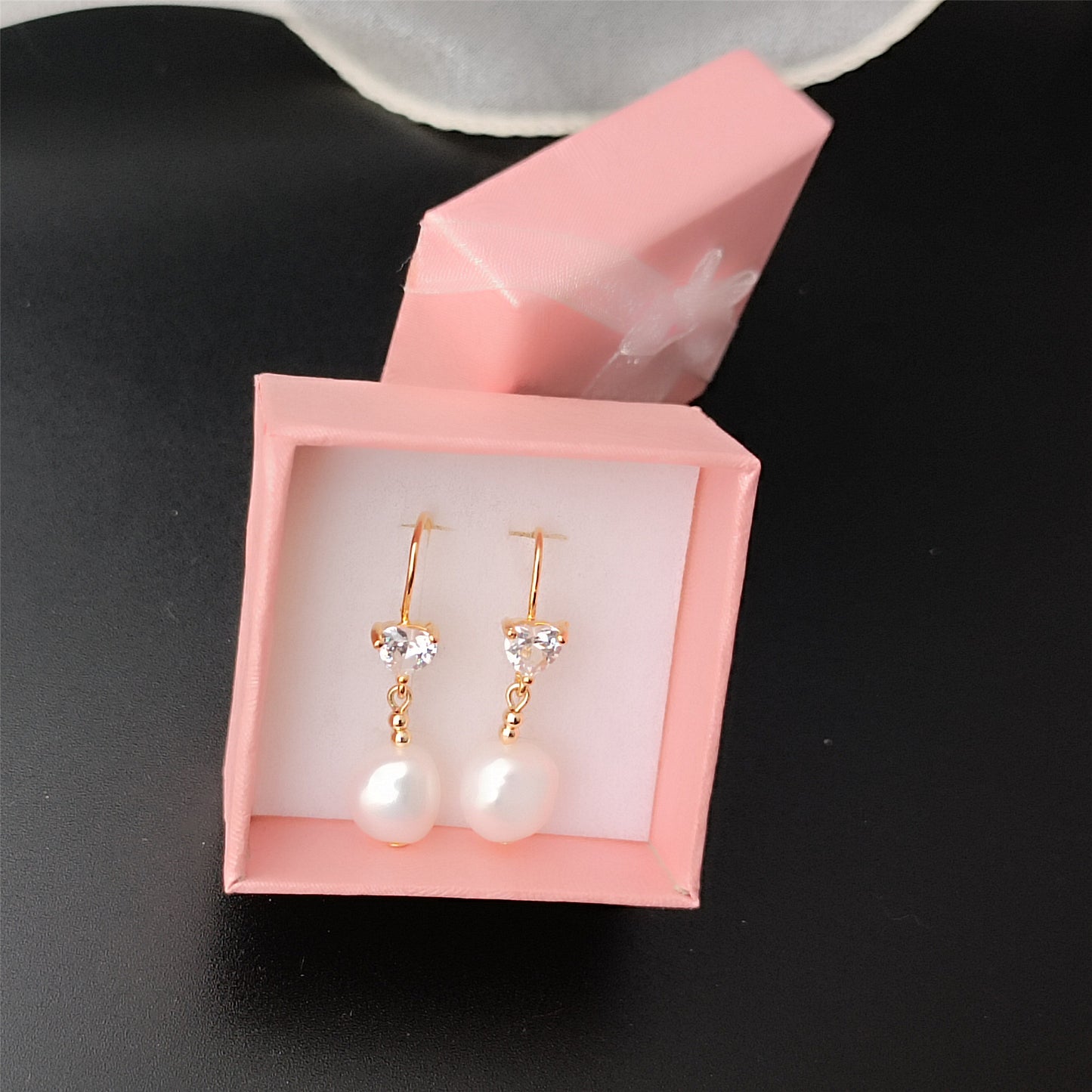 Natural Freshwater Baroque Pearl Hook Earrings Daily Wear 14K GF Heart CZ Ear Hooks Dangle Earing