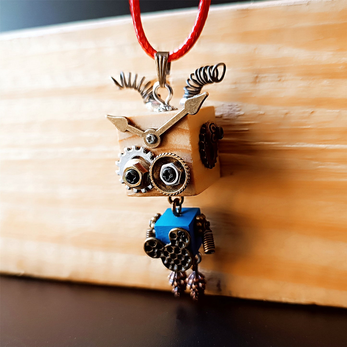 Steampunk bois Robot jouet décoration collège étudiant cadeau d'anniversaire dortoir bureau accessoires en bois drôle Geek chambre décor porte-clés pendentif 