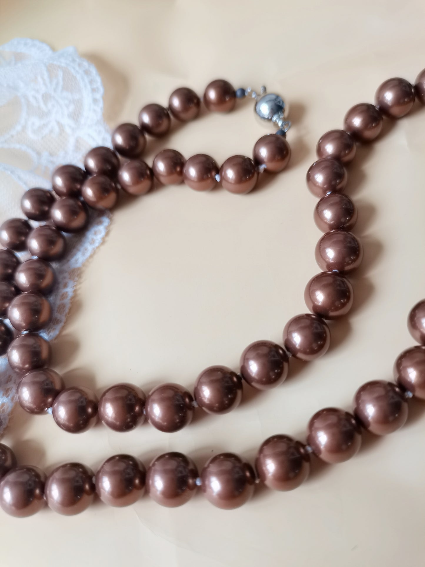 High Quality 10MM Brown Shell Pearl Necklace 24" South Sea Beaded Long