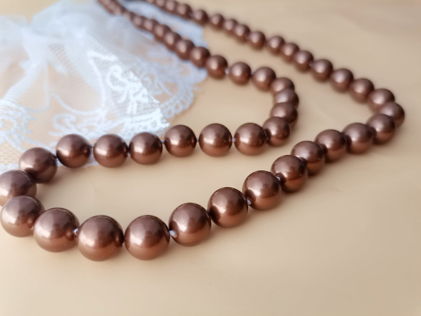 High Quality 10MM Brown Shell Pearl Necklace 24" South Sea Beaded Long