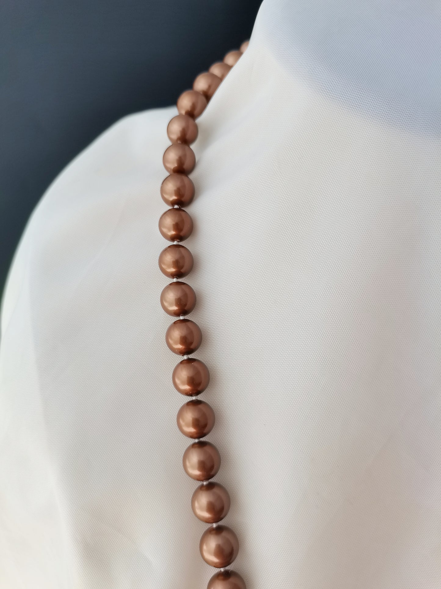 High Quality 10MM Brown Shell Pearl Necklace 24" South Sea Beaded Long