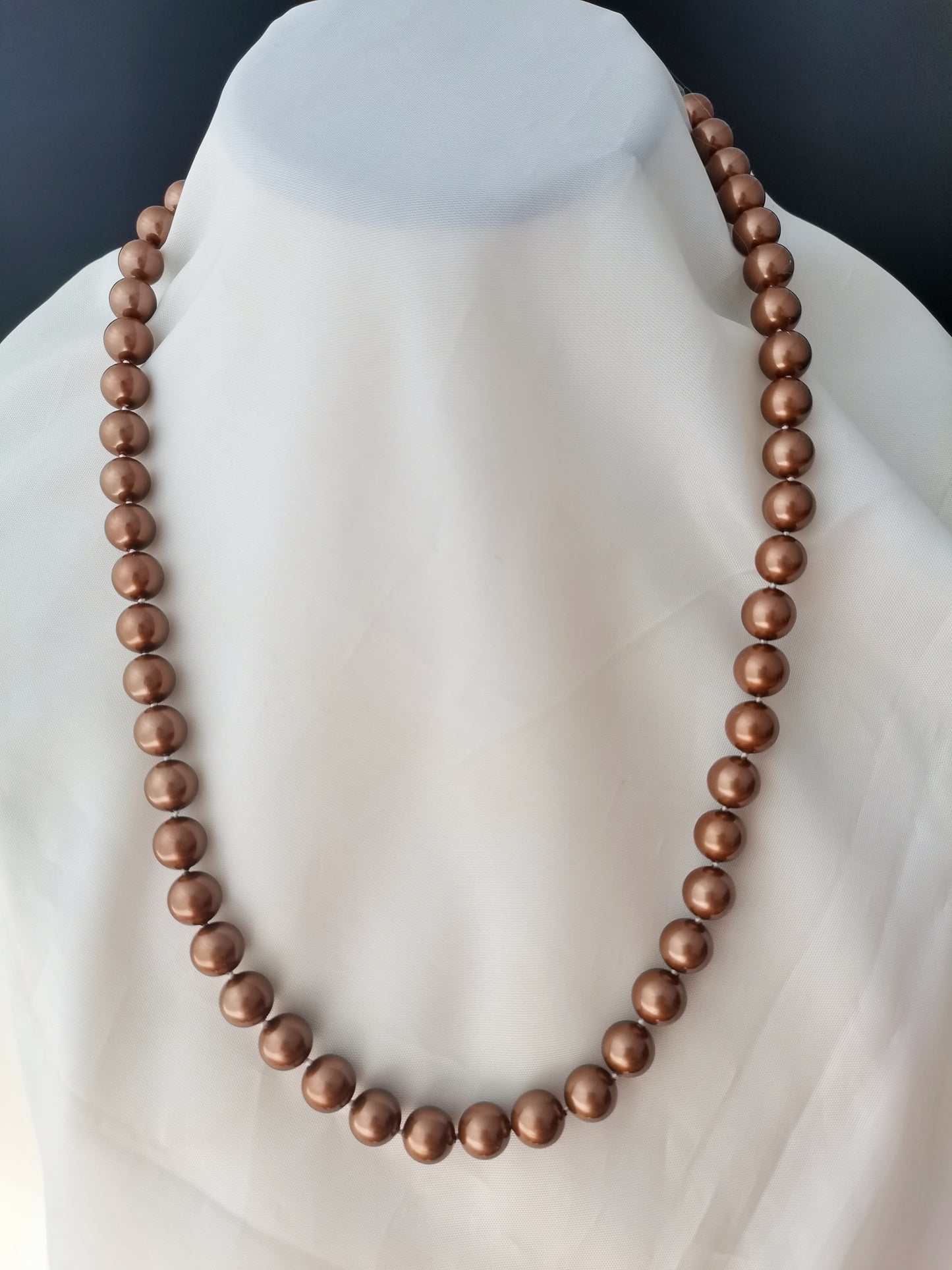 High Quality 10MM Brown Shell Pearl Necklace 24" South Sea Beaded Long