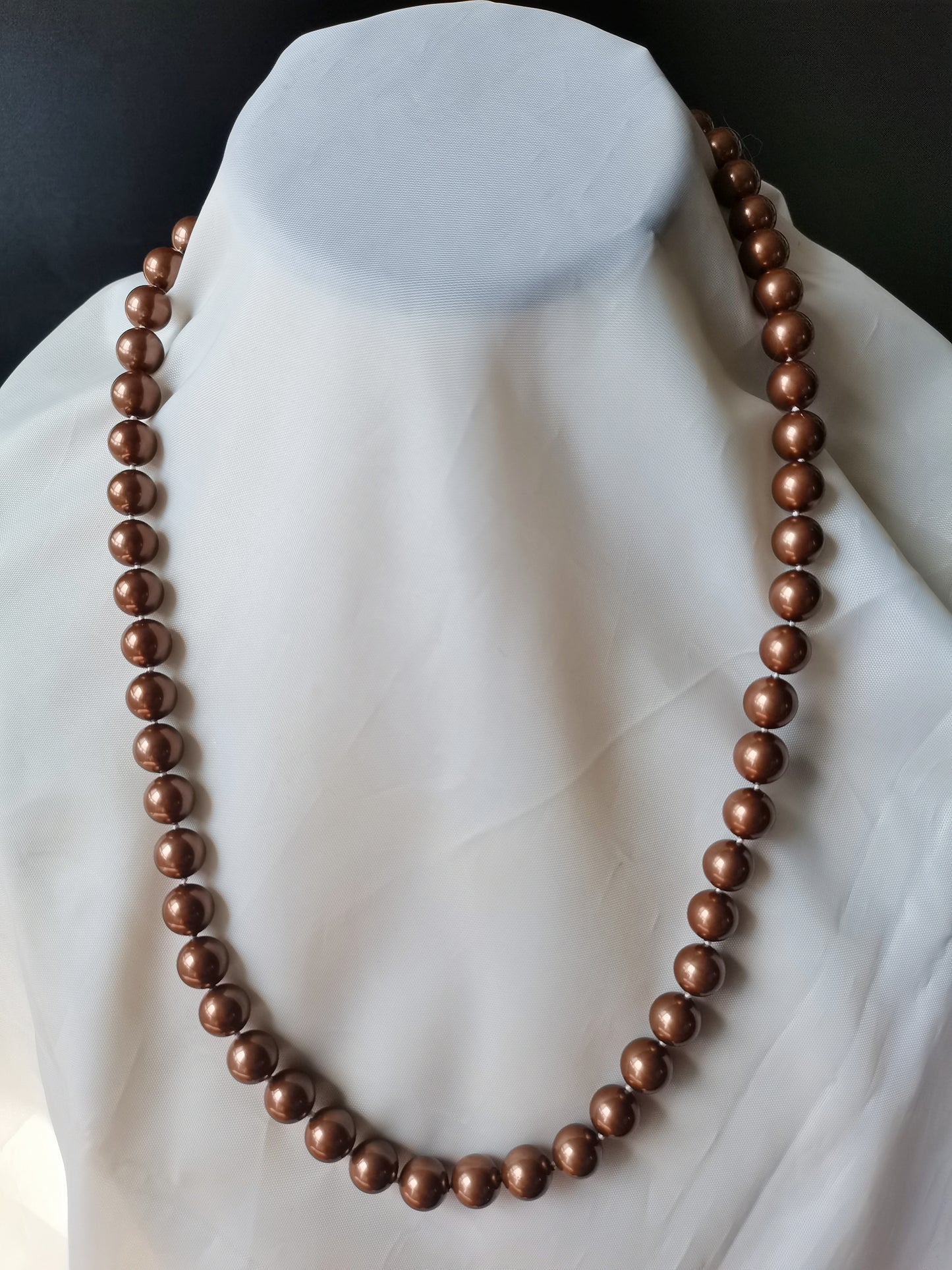 High Quality 10MM Brown Shell Pearl Necklace 24" South Sea Beaded Long