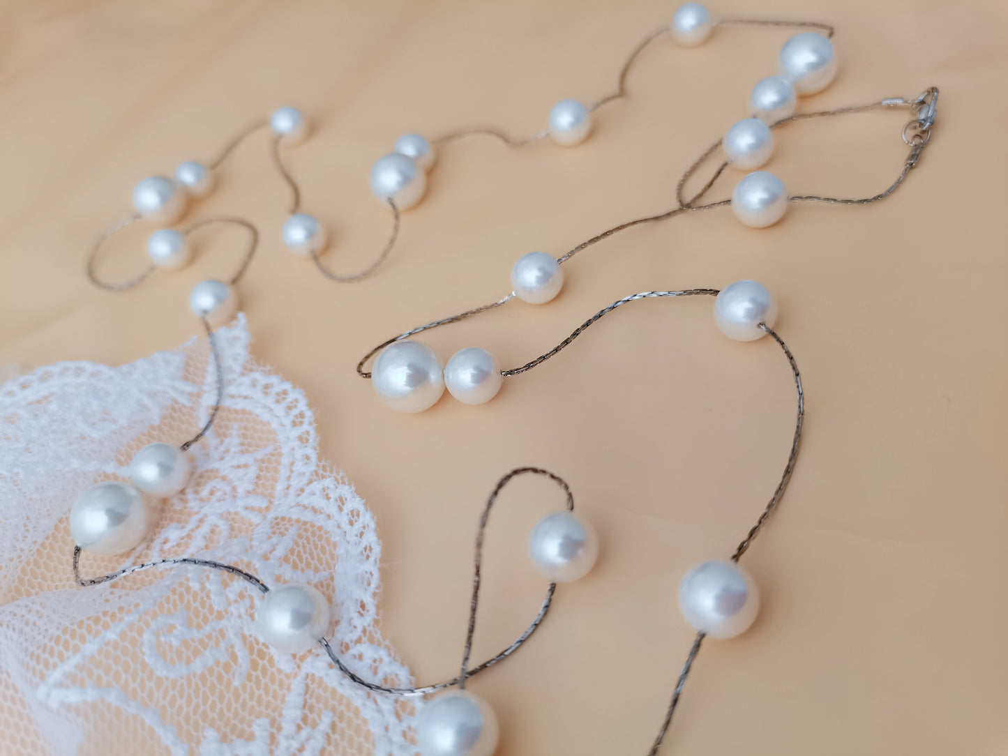 High Quality 8-10MM White Shell Pearl Long Necklace 38" South Sea Beaded Chain