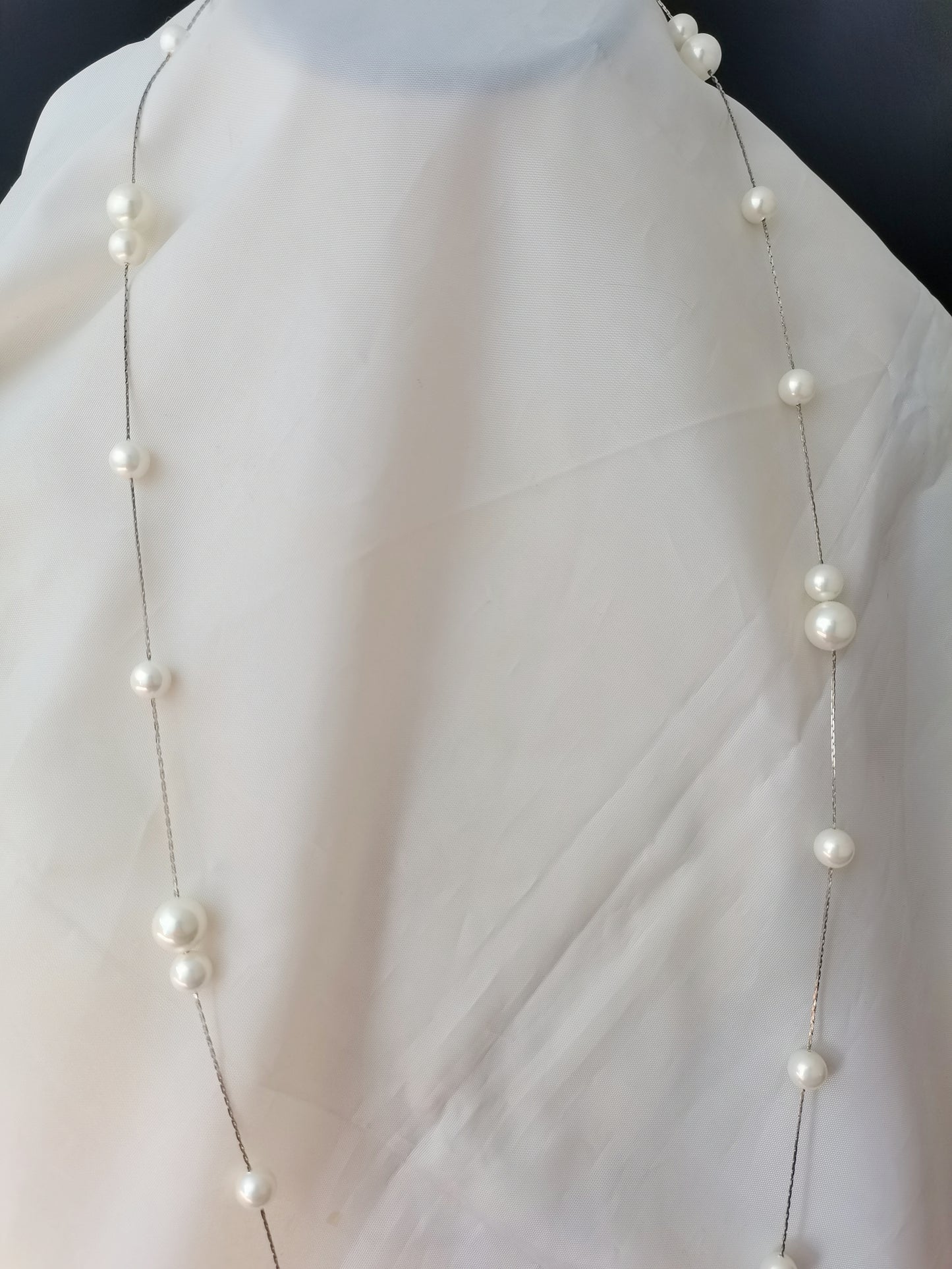 High Quality 8-10MM White Shell Pearl Long Necklace 38" South Sea Beaded Chain