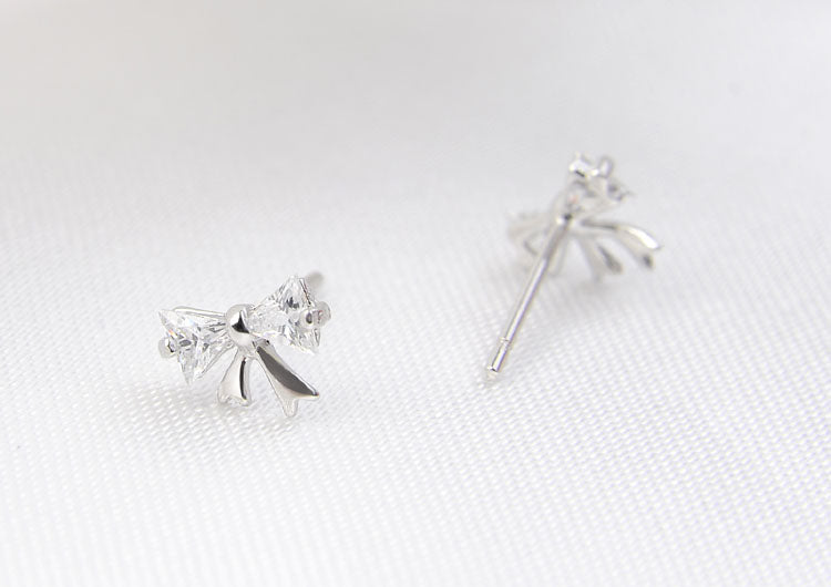 Sterling Silver Rhinestone Embellished Triangle Cherry Floral Waterdrop Wave Crown Stud Earrings S925 Finding