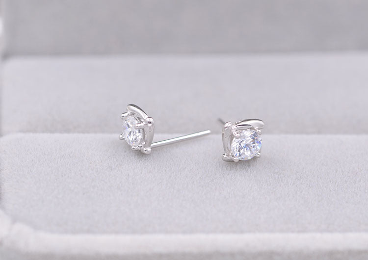 Sterling Silver Rhinestone Embellished Triangle Cherry Floral Waterdrop Wave Crown Stud Earrings S925 Finding