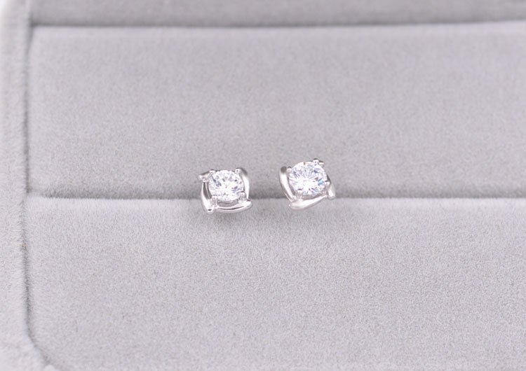 Sterling Silver Rhinestone Embellished Triangle Cherry Floral Waterdrop Wave Crown Stud Earrings S925 Finding