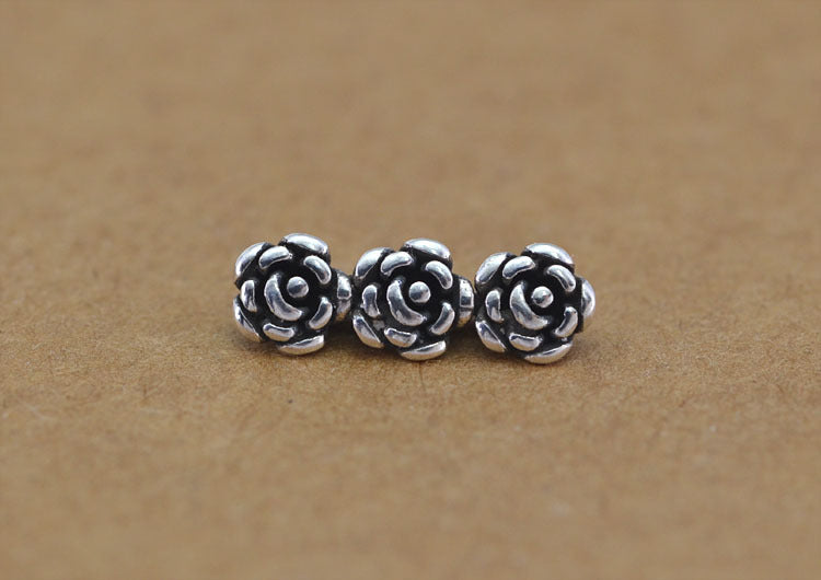 Sterling Silver Three Four Holes Rose Floral Bead Spacer S925 Finding