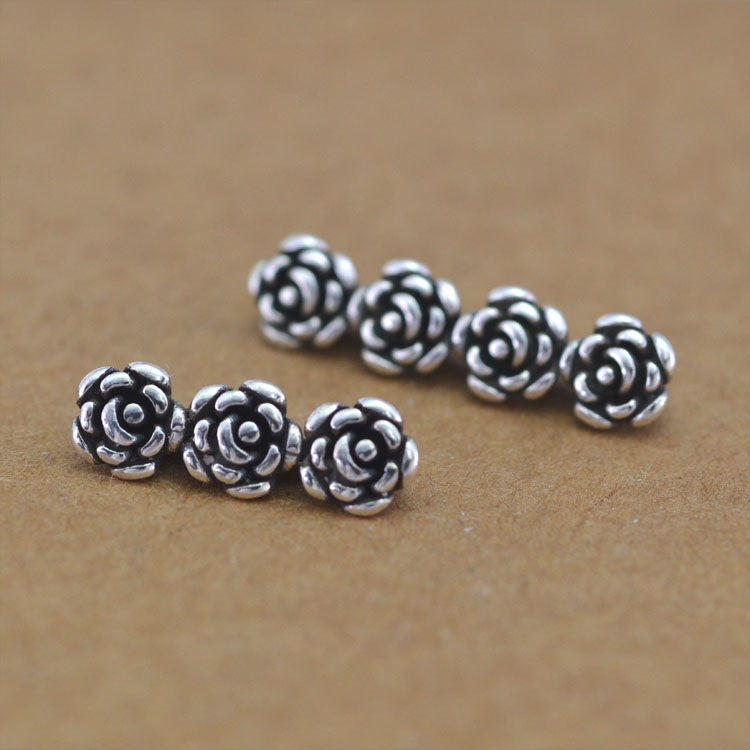 Sterling Silver Three Four Holes Rose Floral Bead Spacer S925 Finding