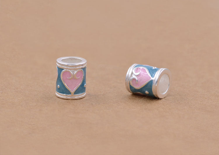 Sterling Silver Column Heart Bead Spacer S925 Finding