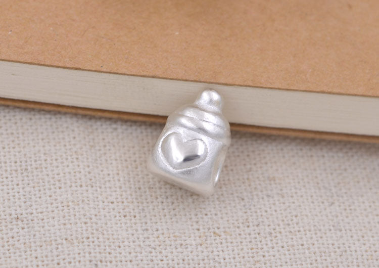 Sterling Silver Carved Heart Baby Bottle Bead Spacer S990 Finding