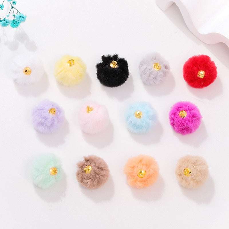 100 Fluffy Rabbit Fur Ball Charms Pom Pom Earring Drop with Loop Handbag Multicolor for Customize Puff Ball Keychains 20mm