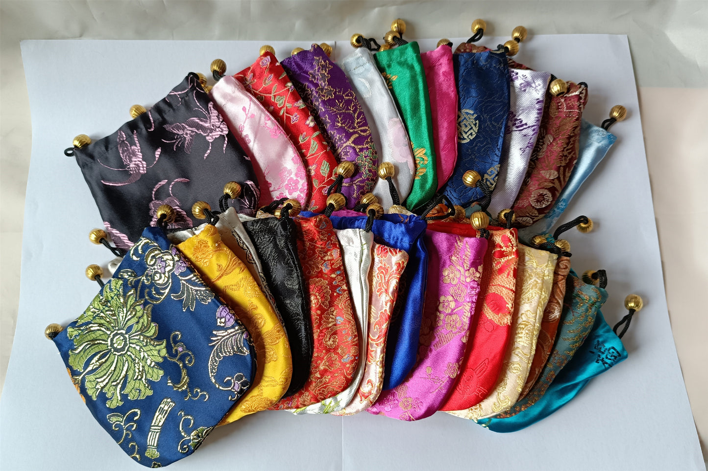 4x5" Colorful Chinese Silk Pouches Pocket Money Coins Bags Drawstring Grab Bag lot Traditional Packaging Bags for Jewelry Gifts