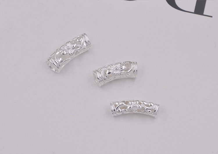 Sterling Silver Bent Floral Pipe Bead Spacer S925 Finding