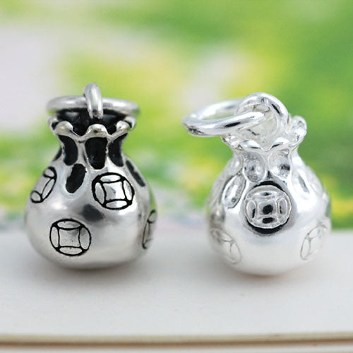 Sterling Silver Tiny Money Coin Gourd Charm Pendant S925 Finding