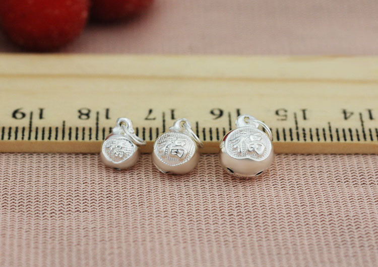 Sterling Silver Tiny Carved Fu 福 Bell Charm Pendant S990 Finding