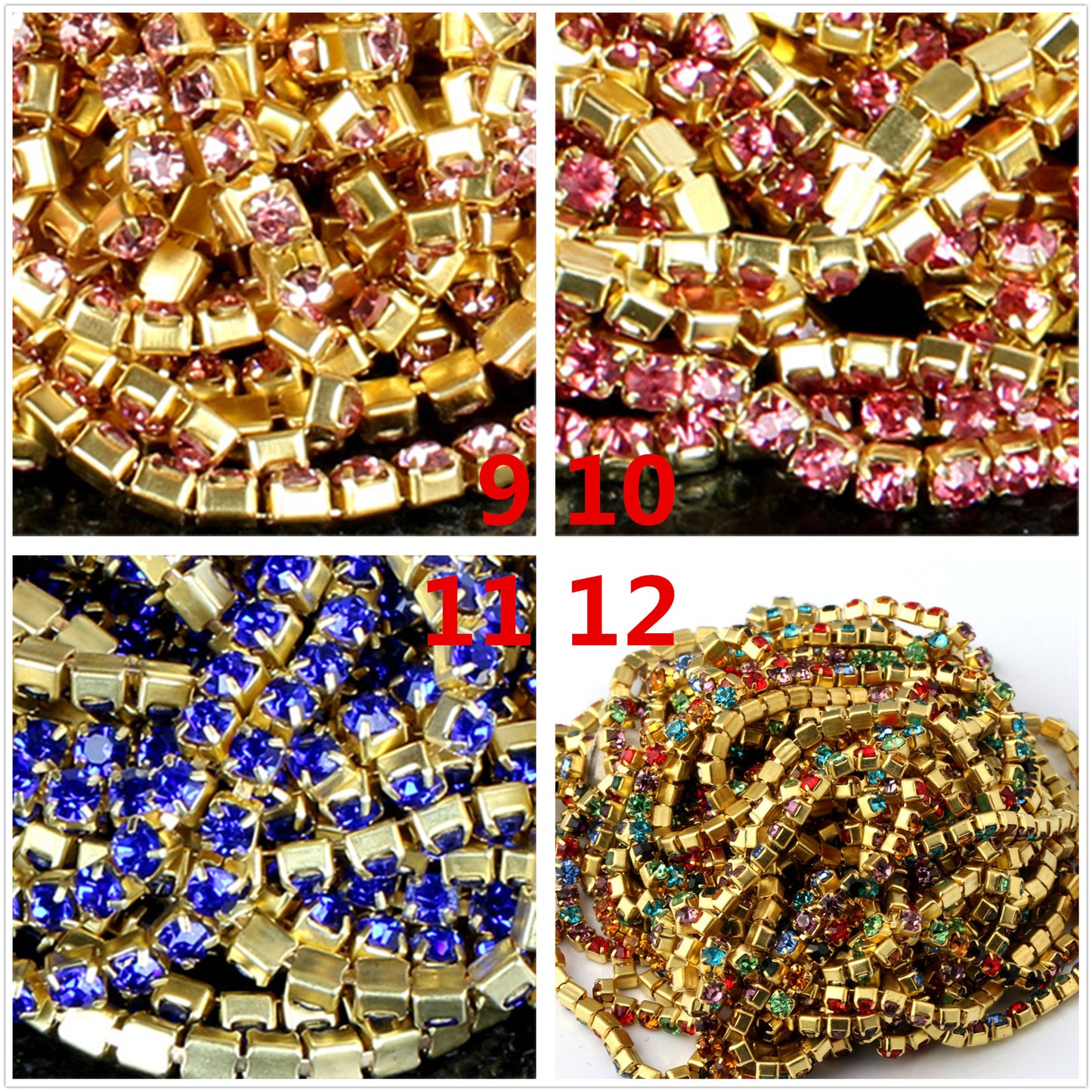 10 yd bunte Strass-Cup-Kette mit Goldbesatz, Metall-Cup-Schließkette, Schmuck, hochwertiger Hochzeitsschleier, 2 mm, 2,5 mm, 2,8 mm, 3 mm