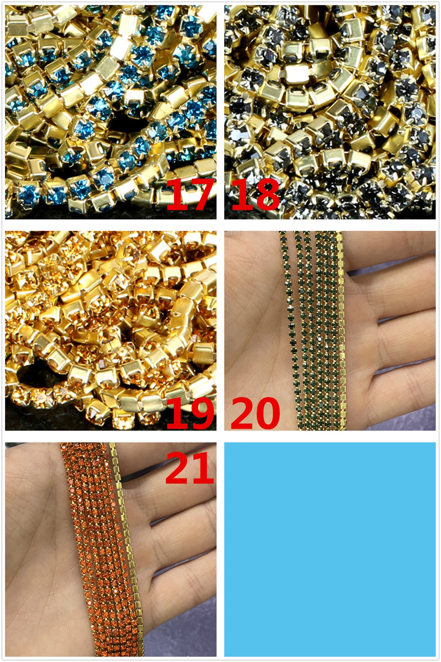 10 yd bunte Strass-Cup-Kette mit Goldbesatz, Metall-Cup-Schließkette, Schmuck, hochwertiger Hochzeitsschleier, 2 mm, 2,5 mm, 2,8 mm, 3 mm