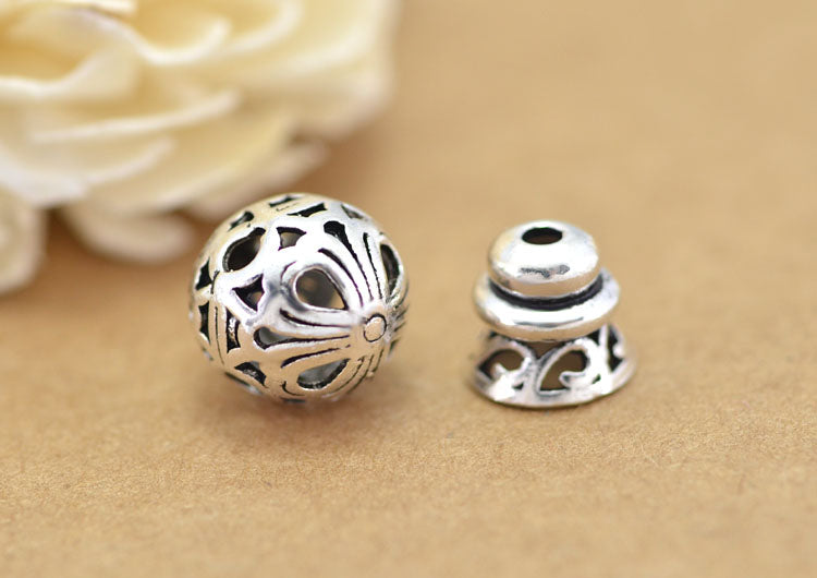 Sterling Silver Three Holed Round Bead and Cone Lotus Spacer S925 Finding