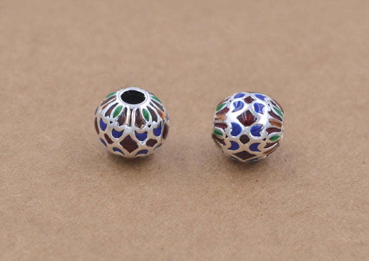 Sterling Silver Enamel Epoxy Round Bead Spacer S925 Finding