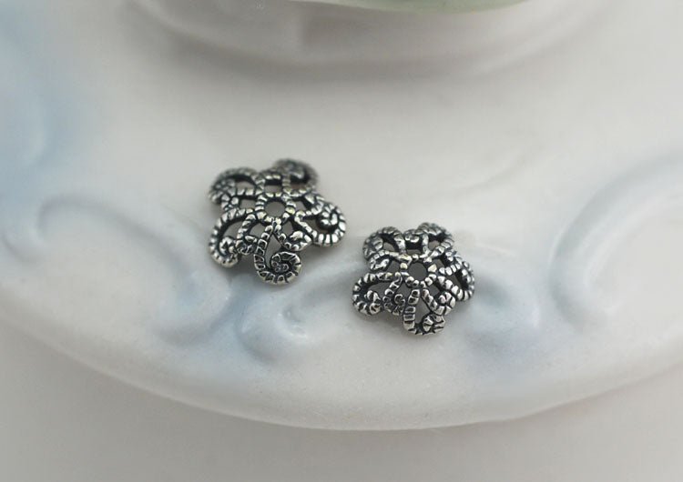 Sterling Silver Floral Bead Cap Cup S925 Finding