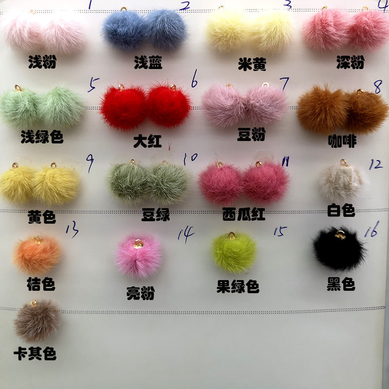 100 Fluffy Mink Fur Ball Charms Pom Pom Earring Drop with Loop Handbag Multicolor for Customize Puff Ball Keychains 15mm