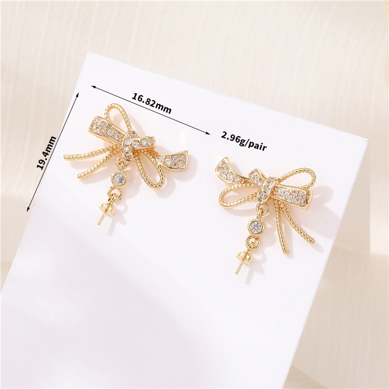 4 boucles d'oreilles à nœud papillon ornées de strass 14K GF, boucles d'oreilles à moitié percées, perle vierge